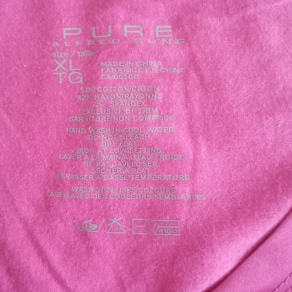 Pure Alfred Sung NWOT Pink V Neck T-shirt XL - Picture 5 of 5